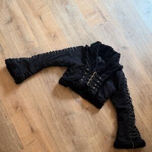 Black Cropped Jacket with Lace-Up Sleeves